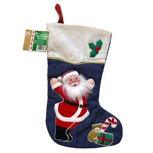 NWT Rubies 3D Santa Claus Quilted Cloth Applique Christmas Stocking Polka Dot